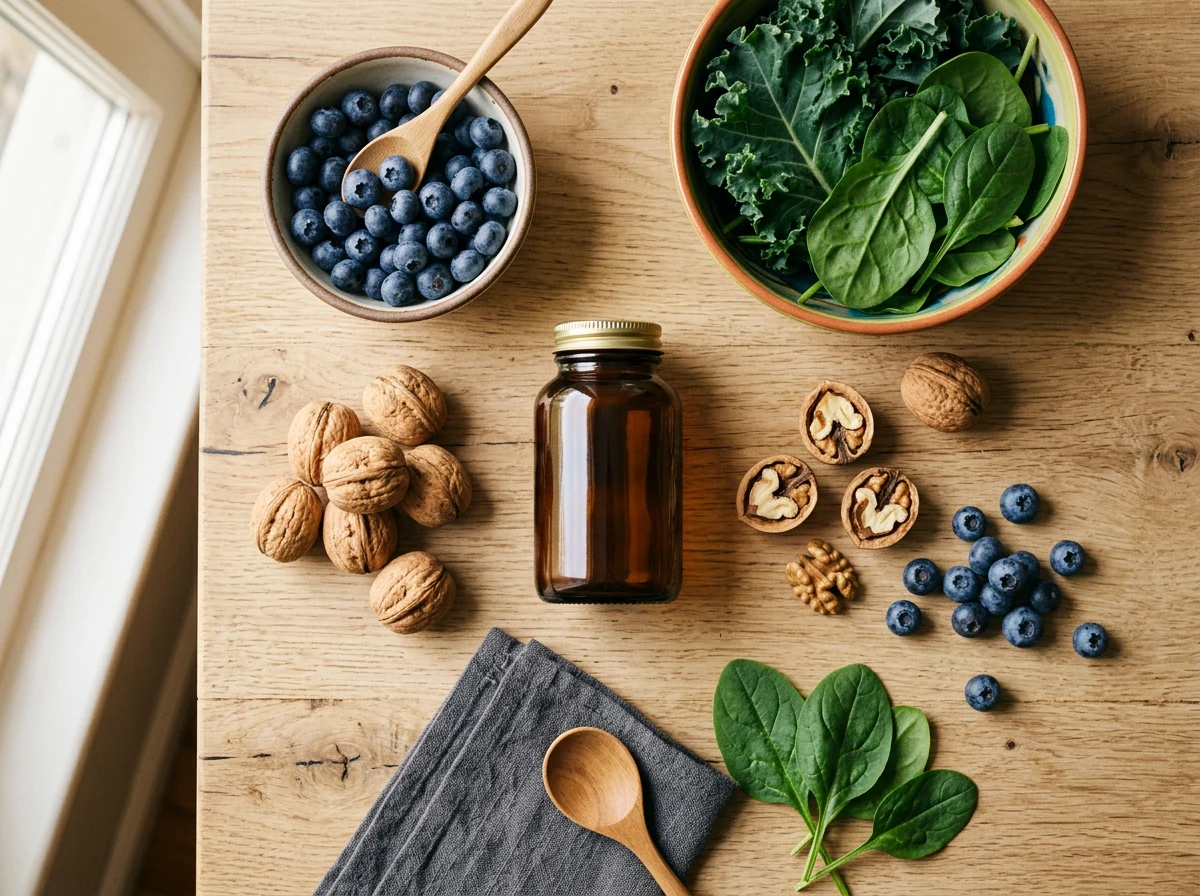 Editorial workspace - healthy ingredients flat-lay for wellness content