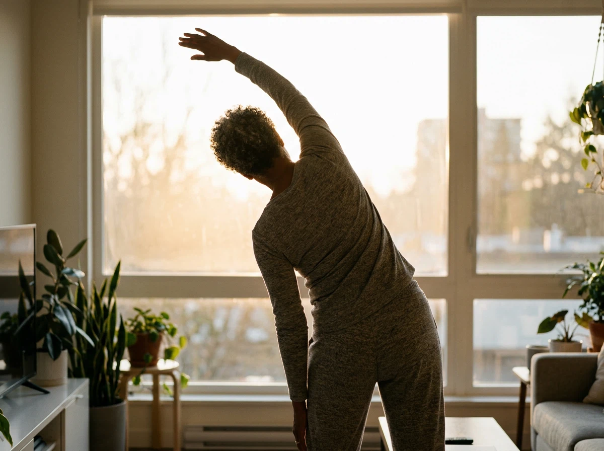 Anonymous person doing morning stretches - daily heart wellness routine for seniors